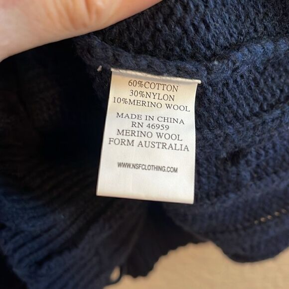 NSF Ginny chunky cable knit sweater vest with distressing in navy. NWT Large - Picture 8 of 8